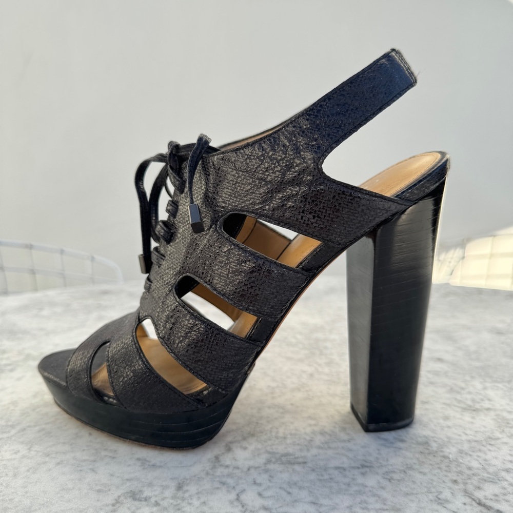 Coach Moreen Black Leather Platform Slingback Heels Size 8.5